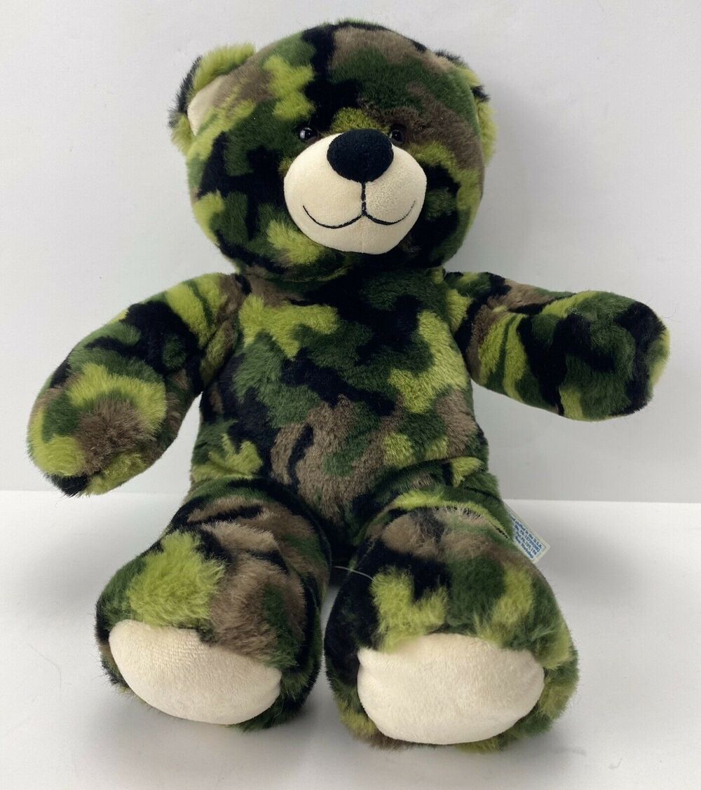 Build A Bear Workshop Camo Plush Military Army Green Teddy Bear 16"